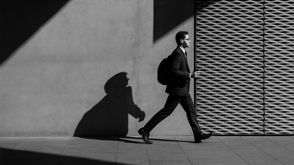 Man i kostym som promenerar