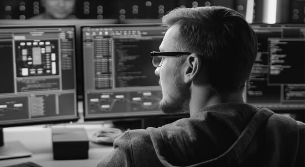 Man working at computer screens